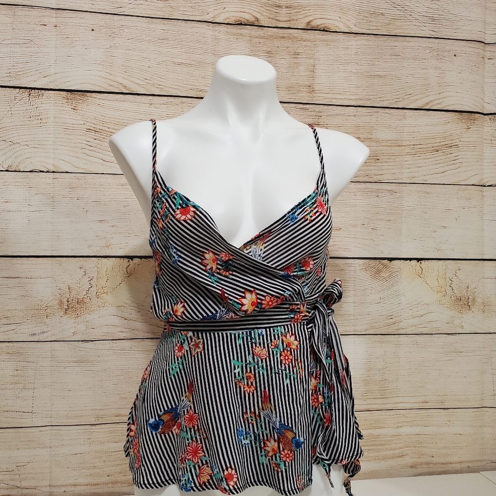 NWT One Clothing Striped Floral Spaghetti Strap Blouse XS